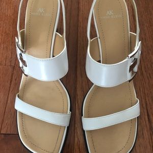 Anne Klein White Heel Sandal with Silver Buckle for Prom Party Wedding